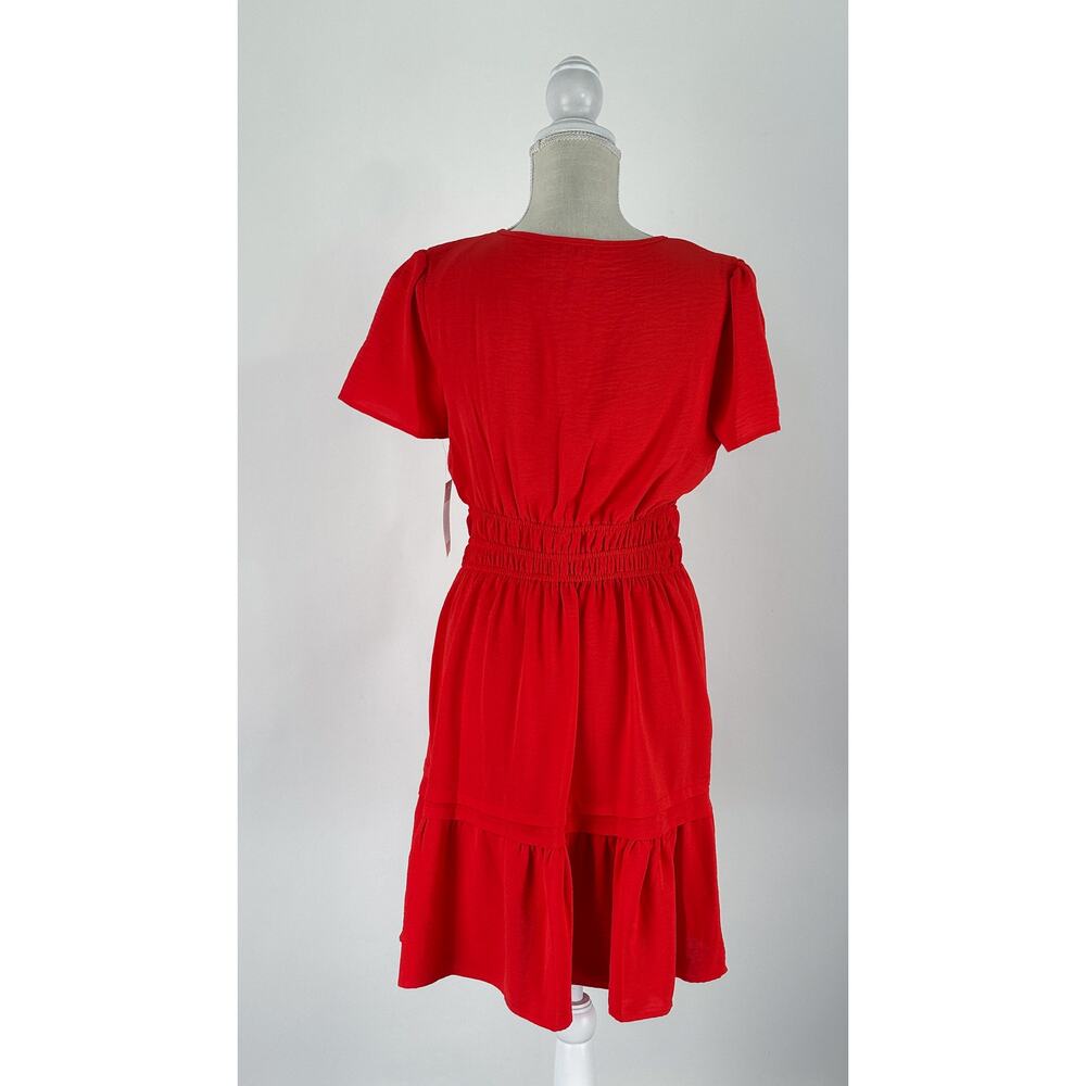 Tahari Arthur S Levine Short Sleeve Tiered Mini Dress Poppy Red Womens Small New - Picture 8 of 11